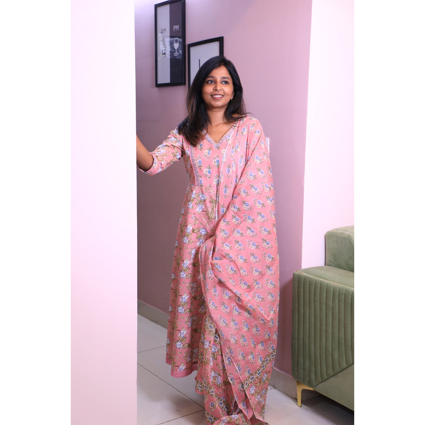Pink anarkali floral
