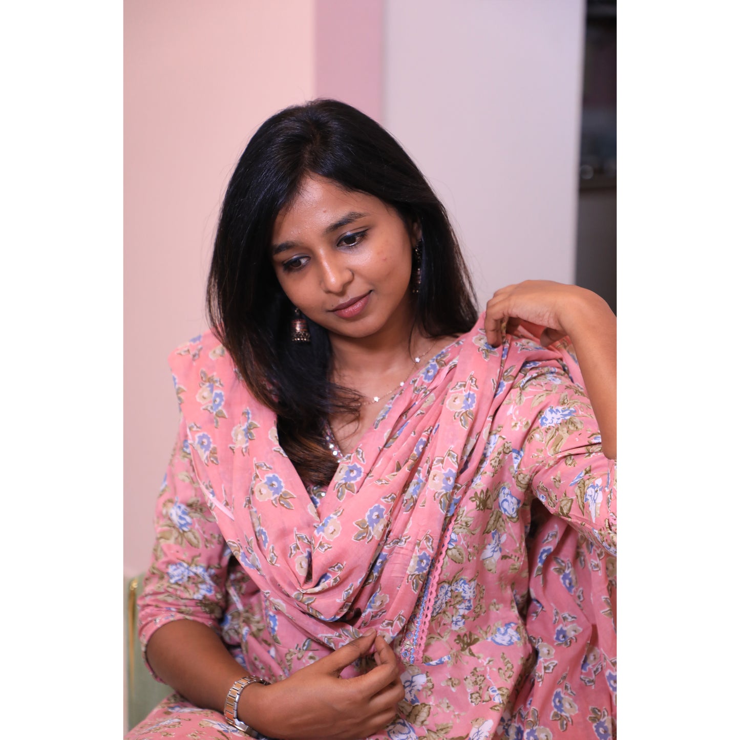 Pink anarkali floral