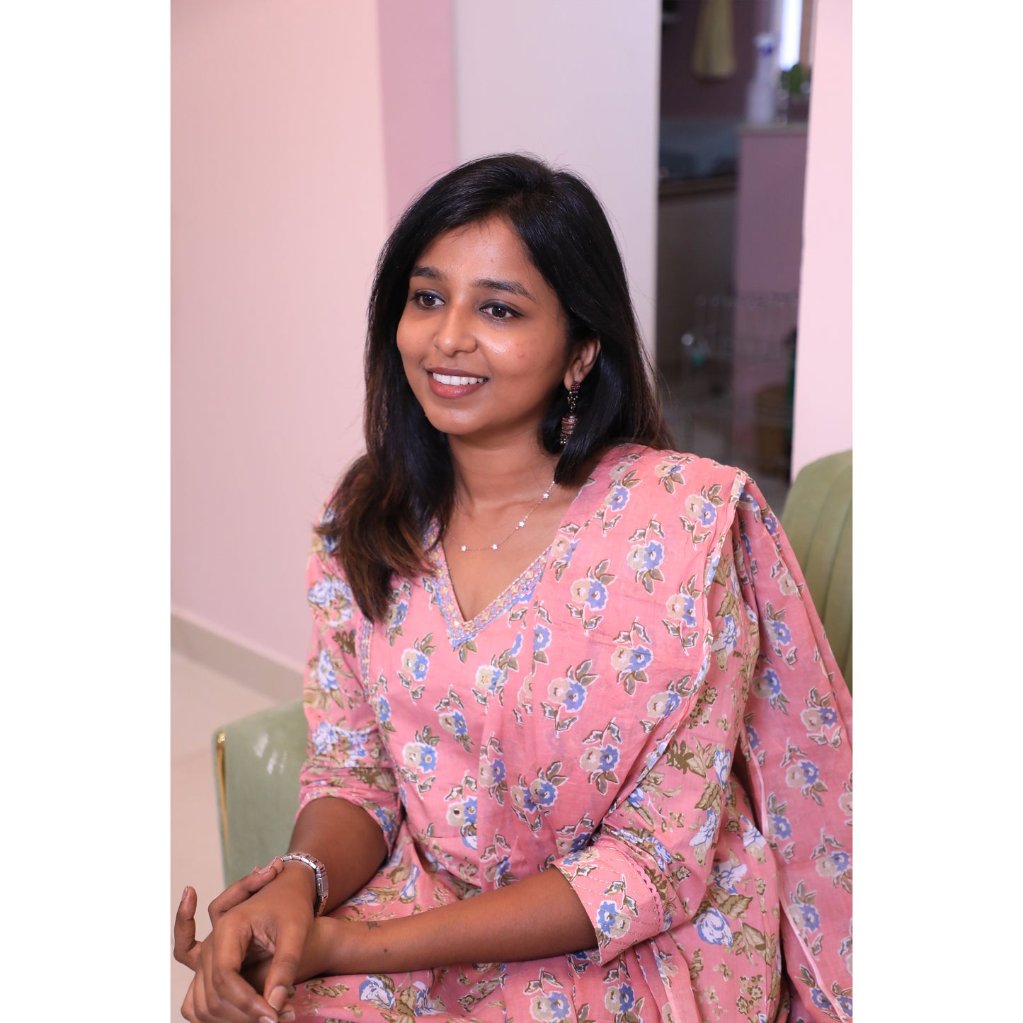 Pink anarkali floral