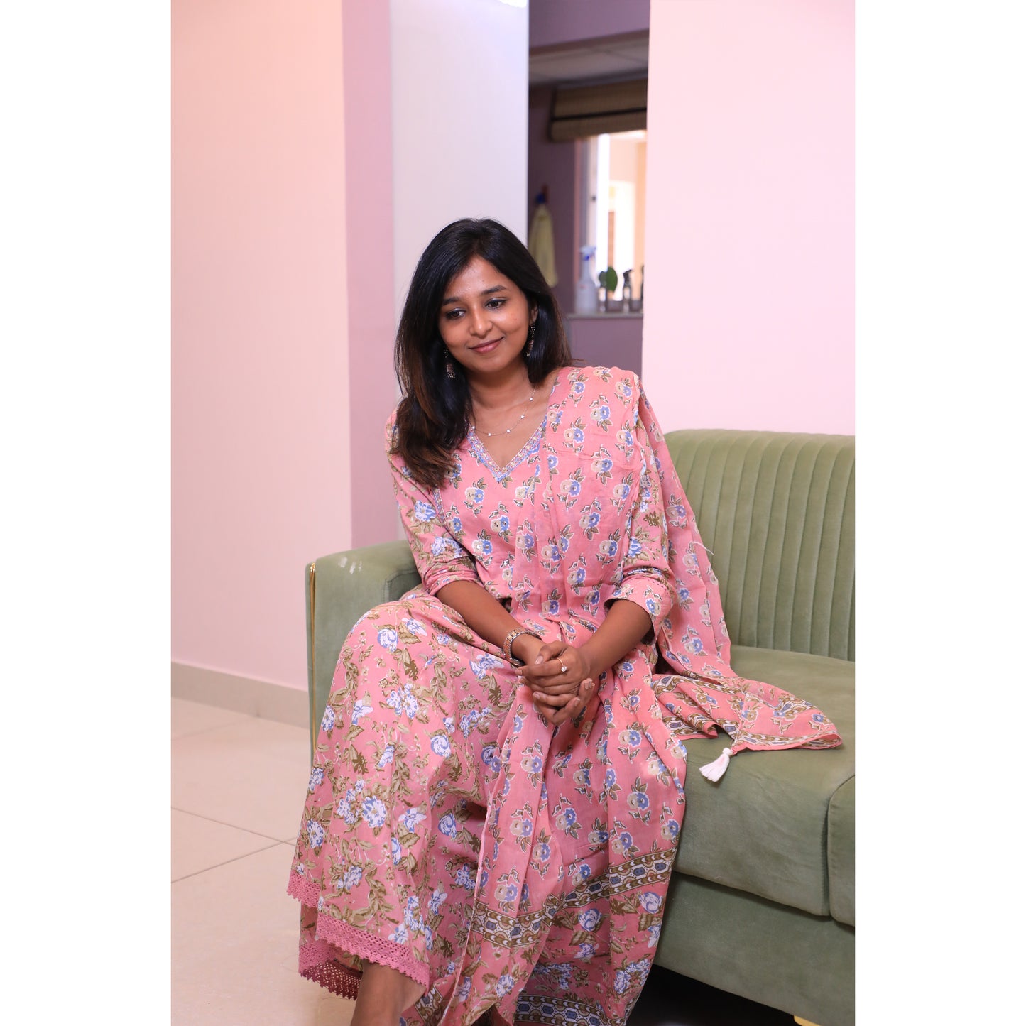 Pink anarkali floral