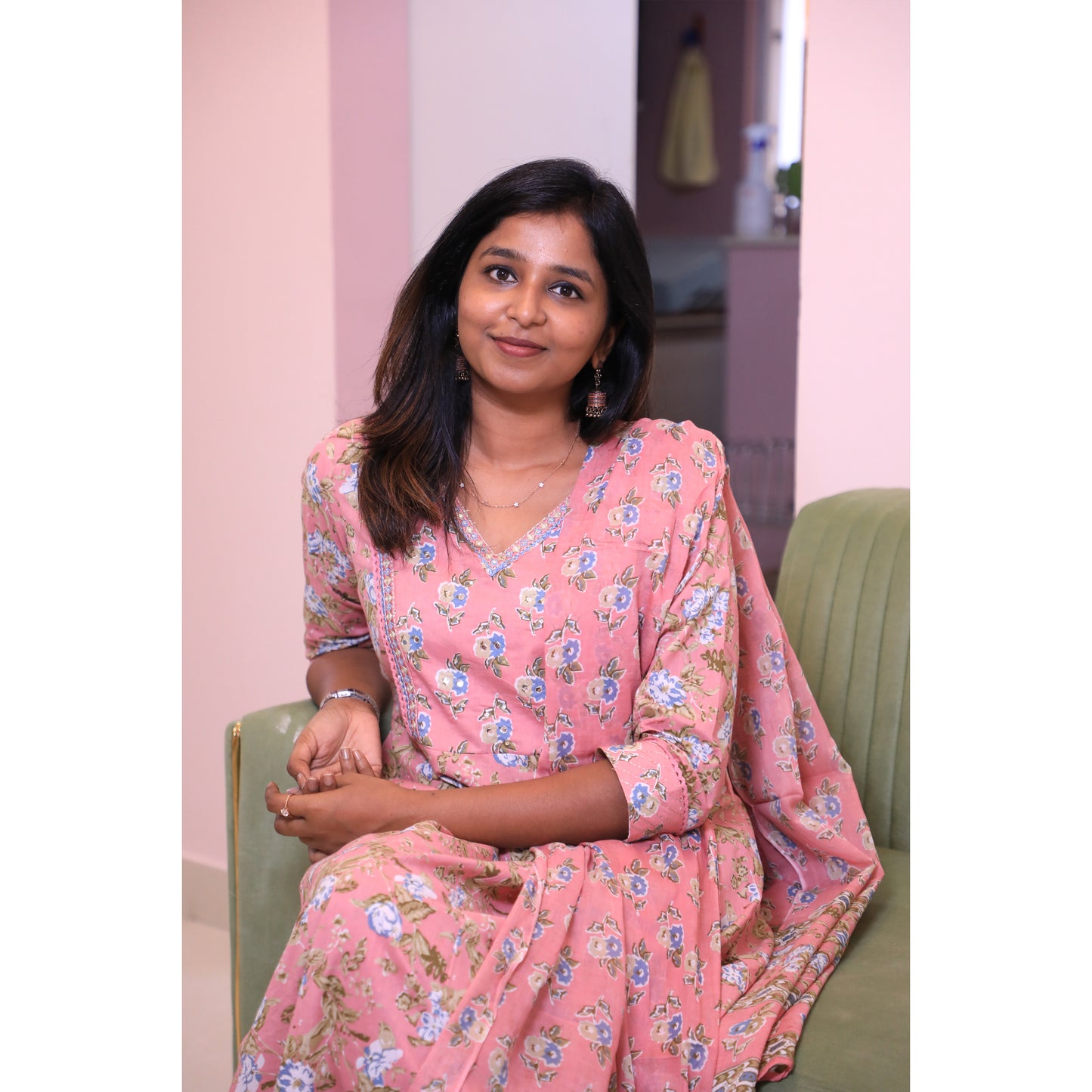 Pink anarkali floral