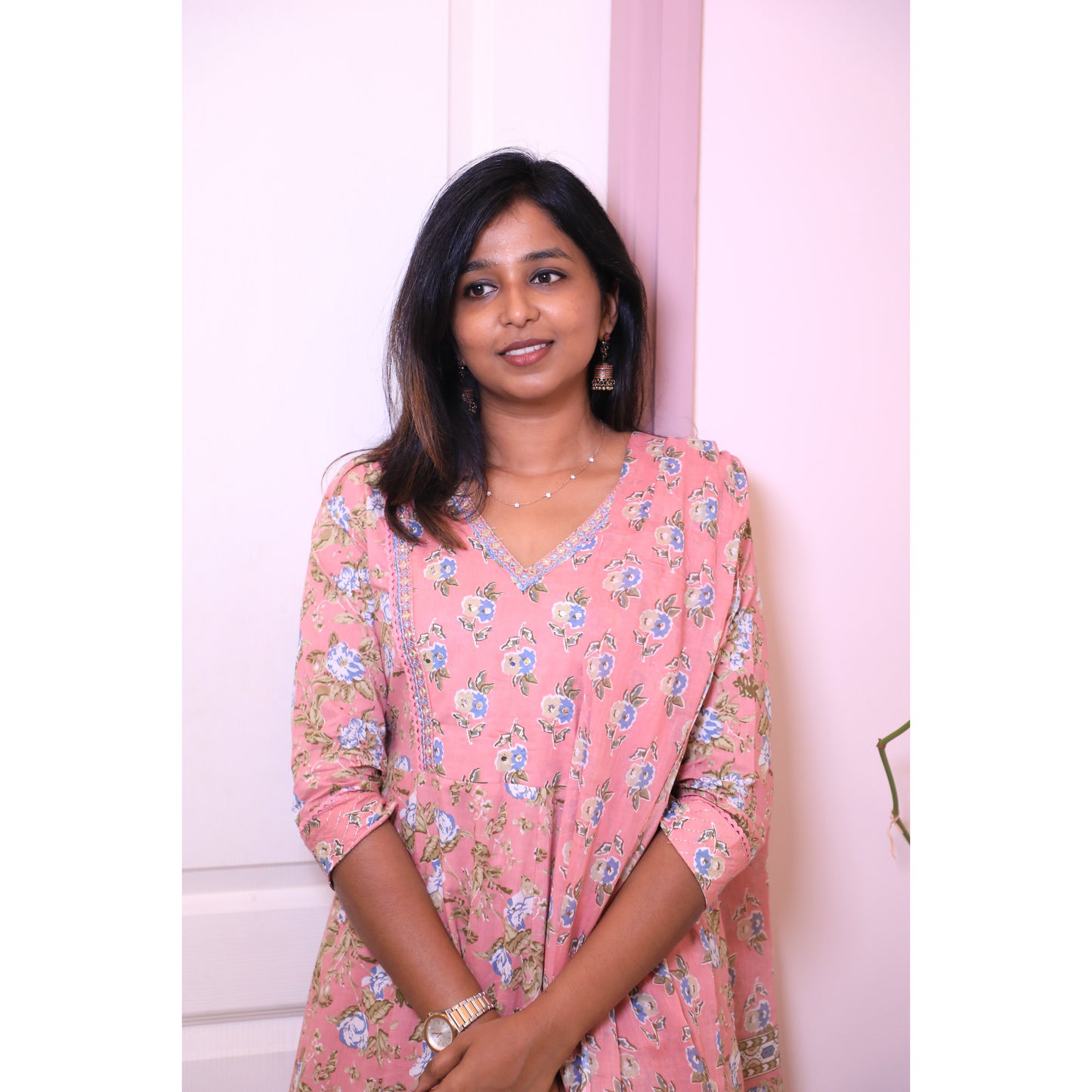 Pink anarkali floral