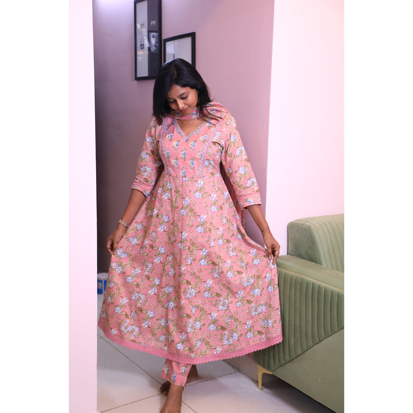 Pink anarkali floral