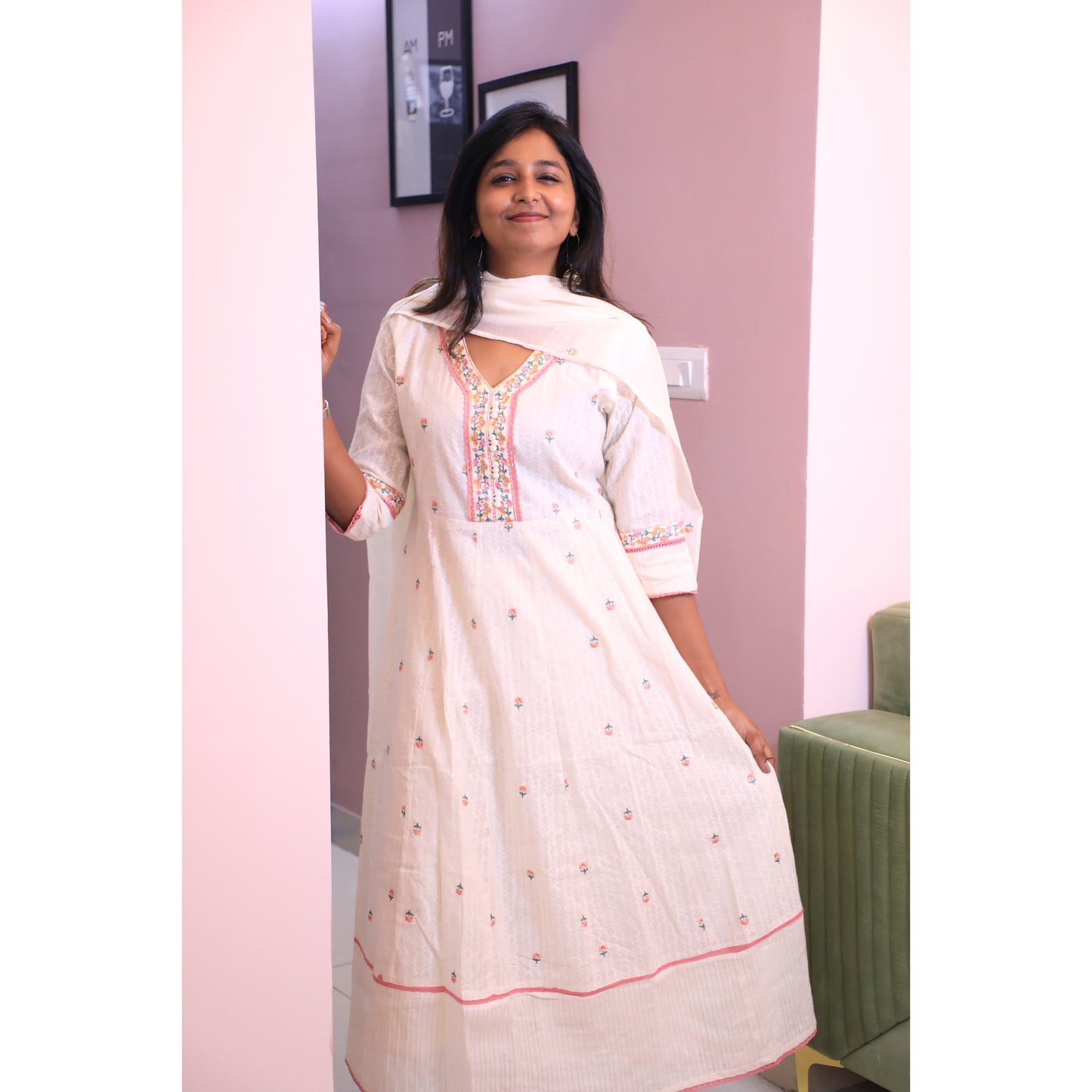 Off White floral anarkali