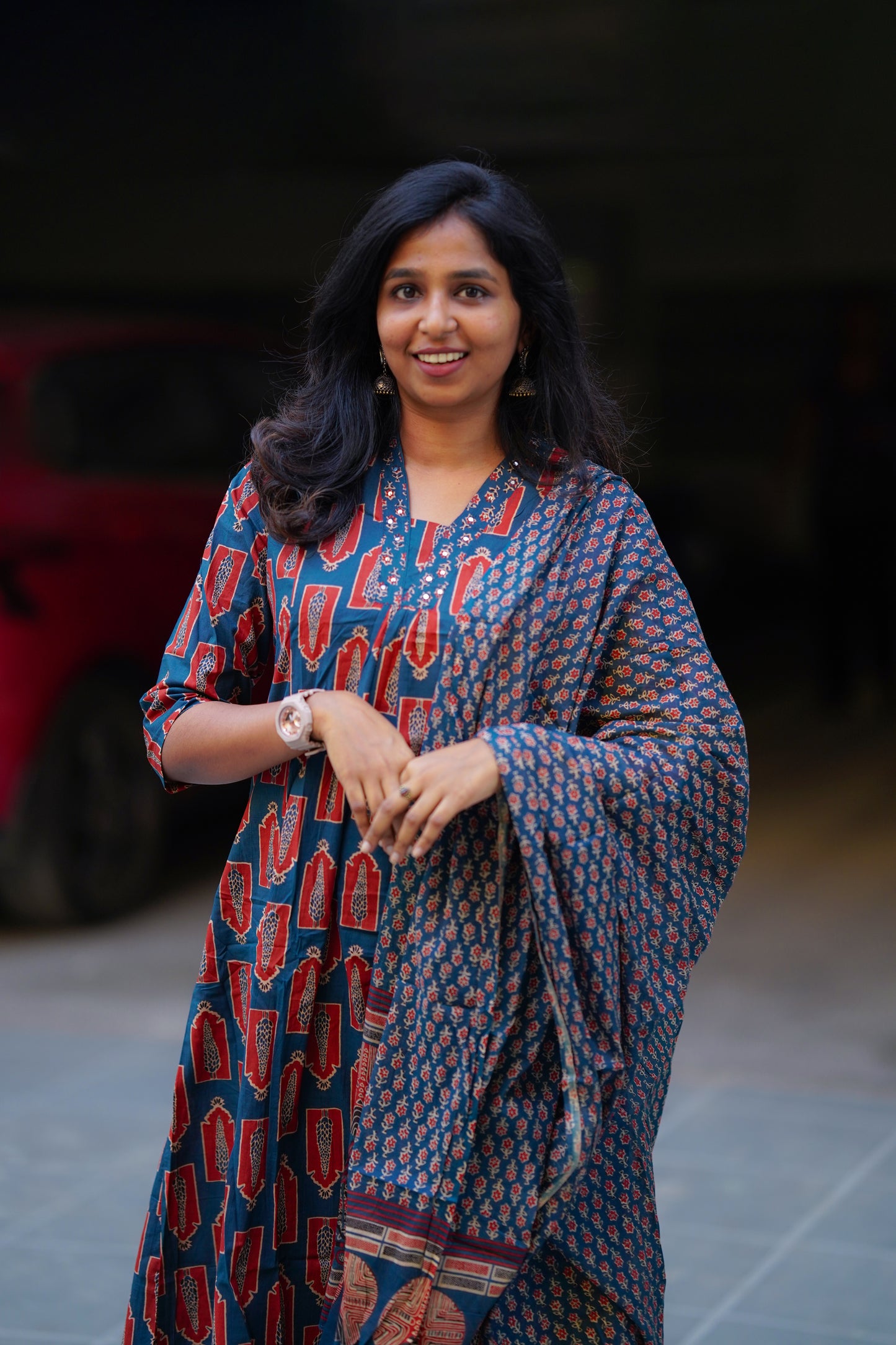 Deep blue kalamkari Chudi set