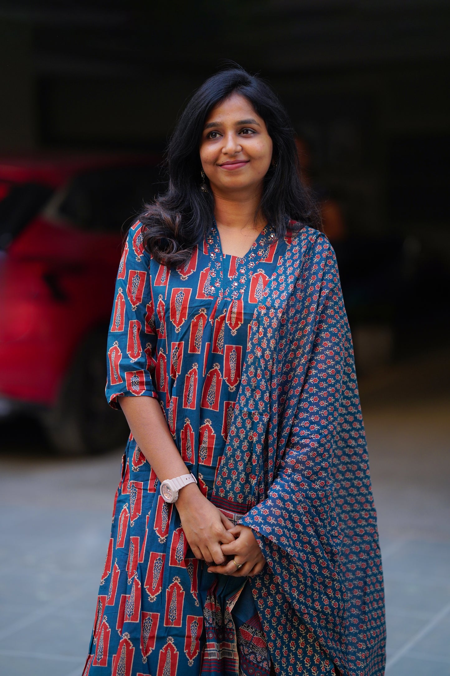Deep blue kalamkari Chudi set