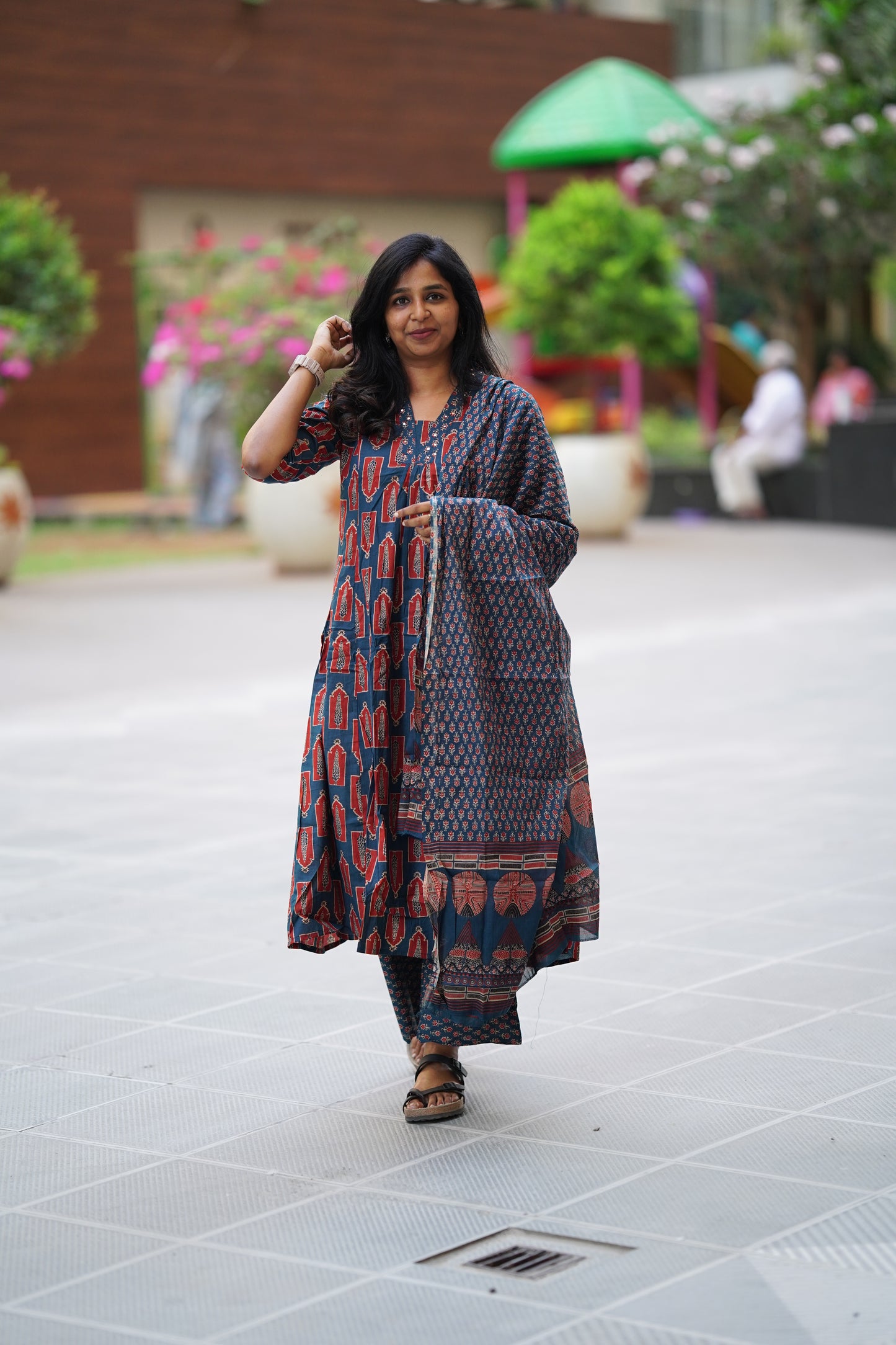 Deep blue kalamkari Chudi set